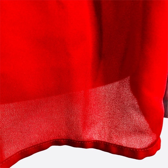 Vintage Red Chiffon Blouse Pleated Mock Neck Size 18 - Picture 7 of 12